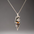 Genuine Fordite Lightning Bolt Sterling Silver Pendant with 18" Sterling Necklace