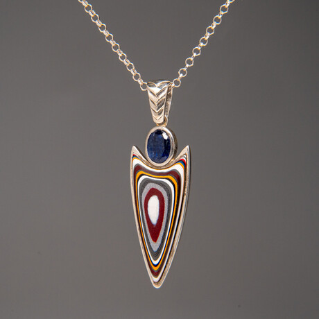 Genuine Fordite Sterling Silver Pendant with 18" Sterling Necklace v.1