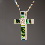 Sterling Silver Fordite Cross Pendant with 18" Sterling Silver Necklace