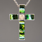 Sterling Silver Fordite Cross Pendant with 18" Sterling Silver Necklace