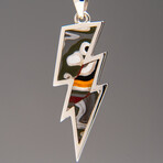 Genuine Fordite Lightning Bolt Sterling Silver Pendant with 18" Sterling Necklace