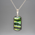 Genuine Fordite, Black Diamond Dog Tag Pendant with 18" Sterling Silver Chain