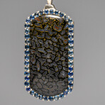 Genuine Dinosaur Bone, Blue Sapphire Dog Tag with 18" Sterling Silver Chain
