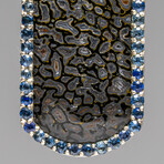 Genuine Dinosaur Bone, Blue Sapphire Dog Tag with 18" Sterling Silver Chain