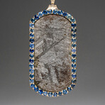 Genuine Muonionalusta Meteorite, Blue Sapphire Dog Tag Pendant with 18" Sterling Silver Chain