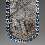 Genuine Muonionalusta Meteorite, Blue Sapphire Dog Tag Pendant with 18" Sterling Silver Chain