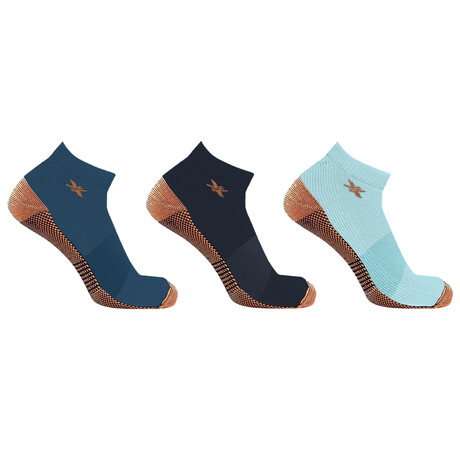 3-Pairs // Copper-Infused Ankle Compression Socks // Multicolor v.2 (Small/Medium)