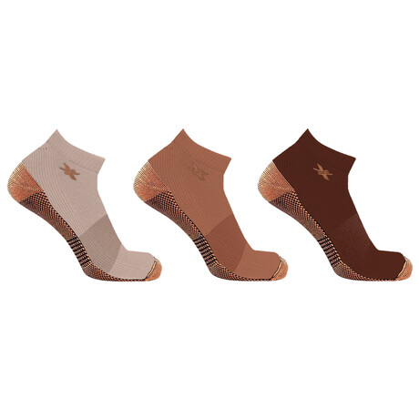 3-Pairs // Copper-Infused Ankle Compression Socks // Multicolor v.4 (Small/Medium)