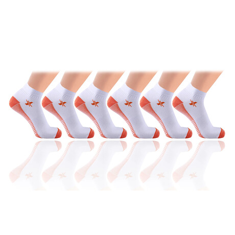 6 Pairs // Copper-Infused Ankle Compression Socks // White + Orange (Small/Medium)