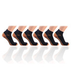 6 Pairs // Copper-Infused Ankle Compression Socks // Black + Brown (Small/Medium)