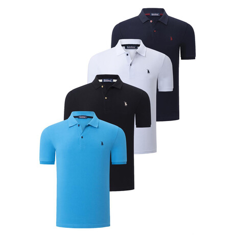 Set of 4 Short Sleeve Polo with Logo // Black + White + Dark Blue + Blue (S)