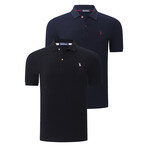 Set of 2 Short Sleeve Polo with Logo // Black + Dark Blue (S)
