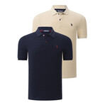 Set of 2 Short Sleeve Polo with Logo // Dark Blue + Beige (S)