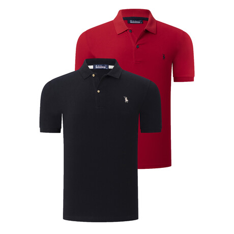 Set of 2 Short Sleeve Polo with Logo // Black + Red (S)
