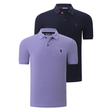 Set of 2 Short Sleeve Polo with Logo // Dark Blue + Lilac (S)
