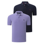 Set of 2 Short Sleeve Polo with Logo // Dark Blue + Lilac (S)