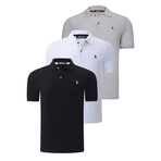 Set of 3 Short Sleeve Polo with Logo // Black + Dark Blue + White (S)