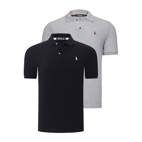 Set of 2 Short Sleeve Polo with Logo // Gray + Black (S)
