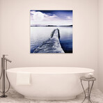 Pier with Moon Rising Frameless Free Floating Reverse Printed Tempered Art Glass Wall Art