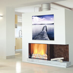Pier with Moon Rising Frameless Free Floating Reverse Printed Tempered Art Glass Wall Art