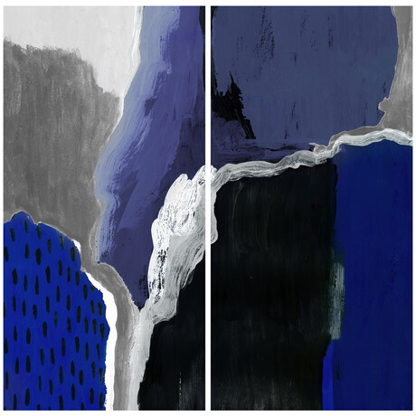 Cobalt Abstract AB Frameless Free Floating Reverse Printed Tempered Glass Wall Art