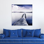 Pier with Moon Rising Frameless Free Floating Reverse Printed Tempered Art Glass Wall Art