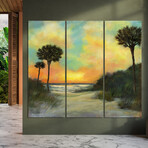 Seaside Sunset Frameless Free Floating Reverse Printed Tempered Art Glass Wall Art