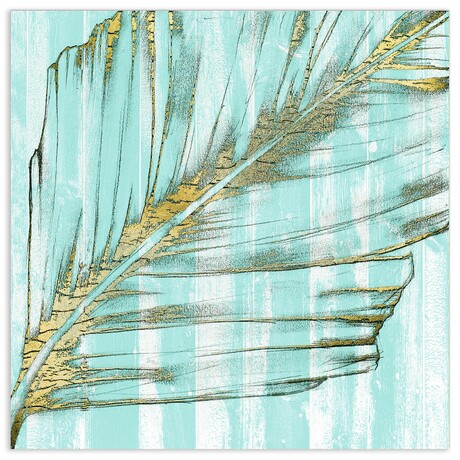 Beach Frond in Gold I Frameless Free Floating Reverse Tempered Art Glass Wall Art by EAD Art Coop