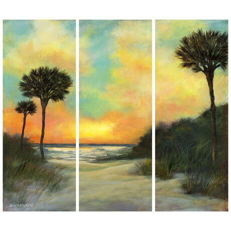 Seaside Sunset Frameless Free Floating Reverse Printed Tempered Art Glass Wall Art