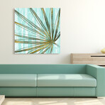 Beach Frond in Gold II Frameless Free Floating Reverse Tempered Art Glass Wall Art by EAD Art Coop