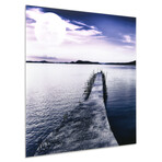 Pier with Moon Rising Frameless Free Floating Reverse Printed Tempered Art Glass Wall Art