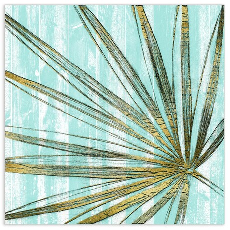 Beach Frond in Gold II Frameless Free Floating Reverse Tempered Art Glass Wall Art by EAD Art Coop
