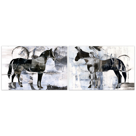 Equestrian Essence I & II Horse Frameless Free Floating Reverse Printed Tempered Art Glass Wall Art