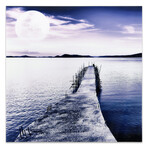 Pier with Moon Rising Frameless Free Floating Reverse Printed Tempered Art Glass Wall Art