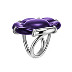 Baccarat B Flower Thin Silver Crystal Ring // Ring Size: 5 // Purple + Silver