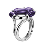 Baccarat B Flower Thin Silver Crystal Ring // Ring Size: 5 // Purple