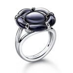 Baccarat B Flower Thin Silver Crystal Ring // Ring Size: 5 // Black