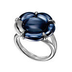 Baccarat B Flower Thin Silver Crystal Ring // Ring Size: 5 // Blue