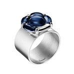 Baccarat B Flower Wide Silver Crystal Ring // Ring Size: 5 // Blue