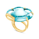 Baccarat B Flower Thin Gold Vermeil Crystal Ring // Light Blue (Ring Size: 5)
