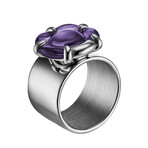 Baccarat B Flower Wide Silver Crystal Ring // Purple (Ring Size: 5)