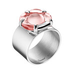 Baccarat B Flower Wide Silver Crystal Ring // Ring Size: 6.25 // Pink