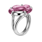 Baccarat B Flower Thin Silver Crystal Ring // Ring Size: 5 // Pink