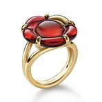 Baccarat B Flower Thin Gold Vermeil Crystal Ring // Ring Size: 5 // Ruby Red