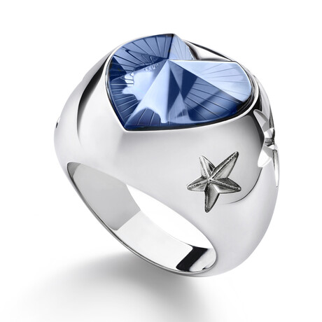 Baccarat Silver Star of My Heart Crystal Ring // Blue (Ring Size: 5)
