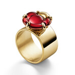 Baccarat B Flower Wide Gold Vermeil Crystal Ring // Ring Size: 5 // Ruby Red