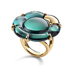 Baccarat B Flower Thin Gold Vermeil Crystal Ring // Emerald Green (Ring Size: 5)