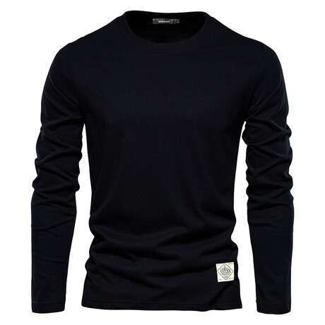 Solid Crewneck Long Sleeve Slim Fit T-Shirt // Black (XS)