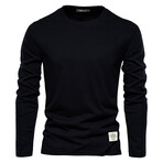 Solid Crewneck Long Sleeve Slim Fit T-Shirt // Black (L)