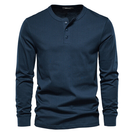 Solid Henley Long Sleeve T-Shirt // Dark Blue (XS)
